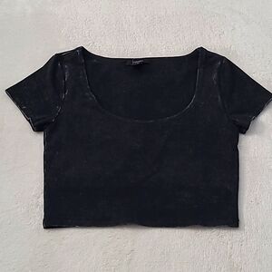 Forever 21 Juniors Small Crop Top Black Natural Dye Short Sleeve Tee Casual Boho